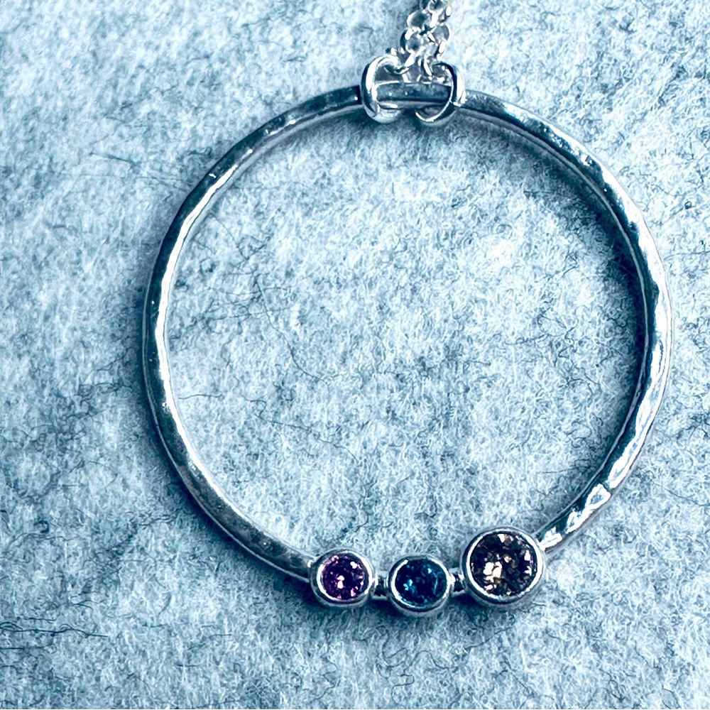 Talia - Sterling Silver Necklace with hammered circle with Swarovski crystals